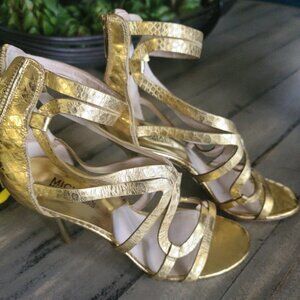 MICHAEL by Michael Kors Women's 8 Gold 3 Inch Stiletto Sandals Open Toe Ankle